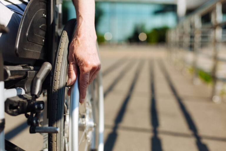 Paraplegic injury victim in wheel chair