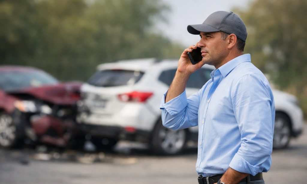 Calling a lawyer after a car accident.