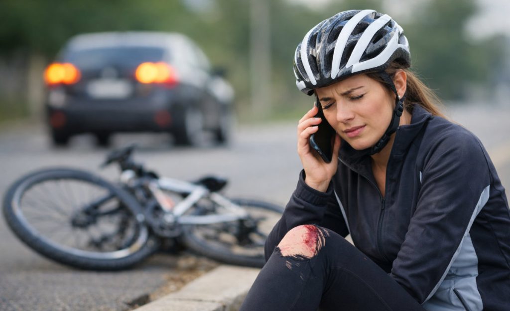 Calling an attorney after being injured in a bicycle accident.
