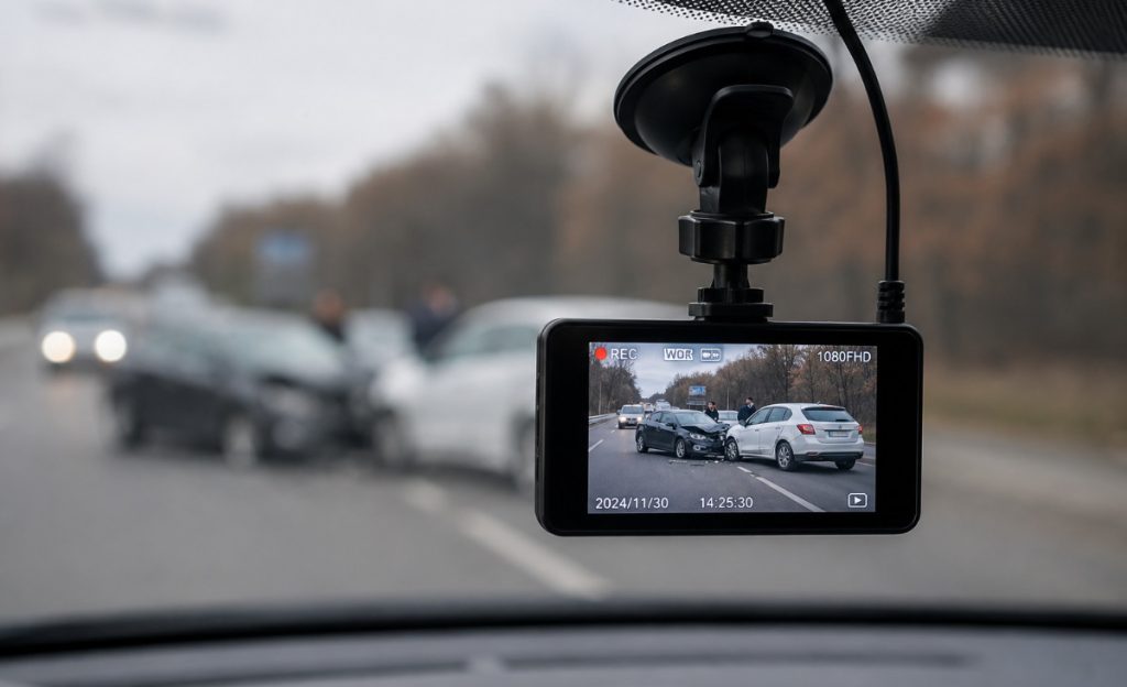 Car crash recorded on dashcam.