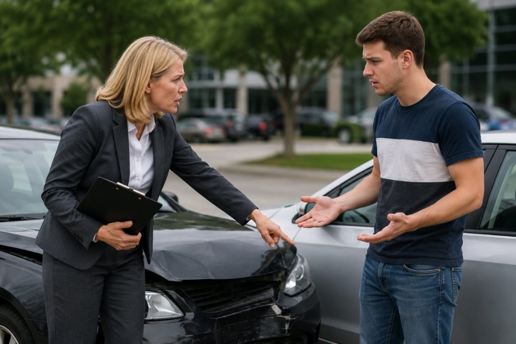 Insurance adjuster trying to shift blame on motorist.